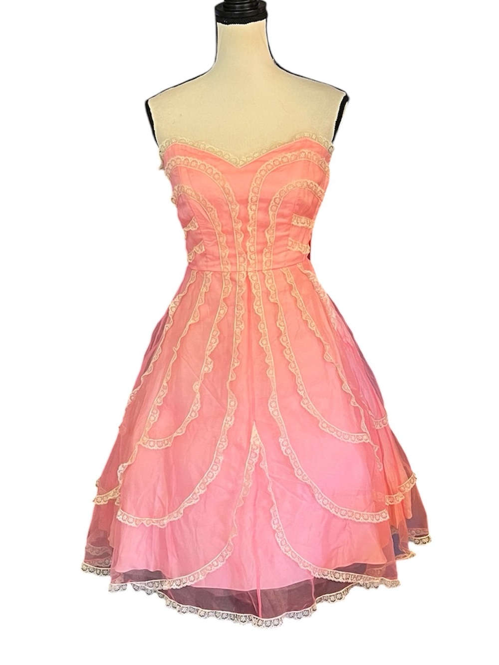 Vintage Y2K Betsey Johnson Evening Pink Sheer Mesh Lace Cupcake Tea Party Dress - Picture 2 of 14